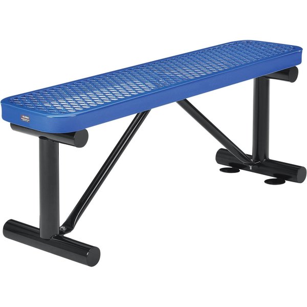 Global Industrial 48L Outdoor Steel Flat Bench, Expanded Metal, Blue 695741BL